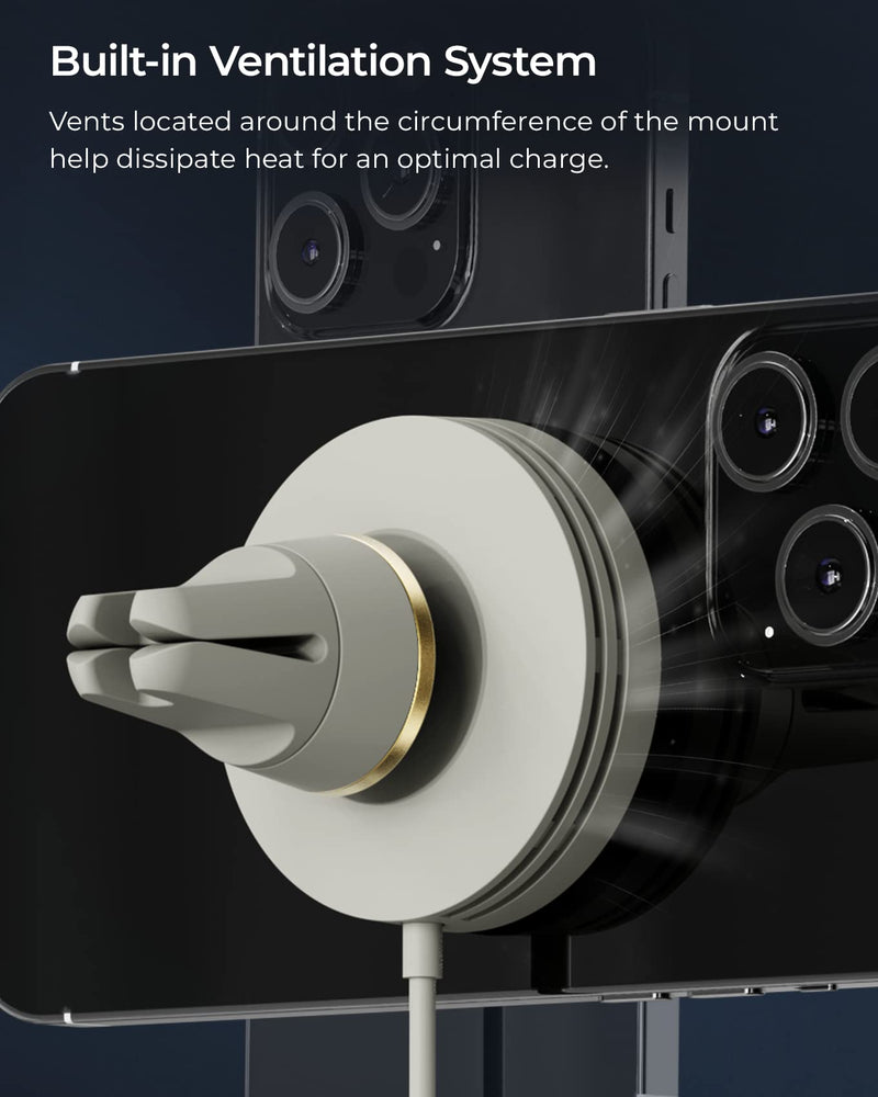 iOttie Velox Mini MagSafe Compatible Air Vent Car Mount in Astral Gray with Wireless Charging for iPhone 13, 14, 15 Series