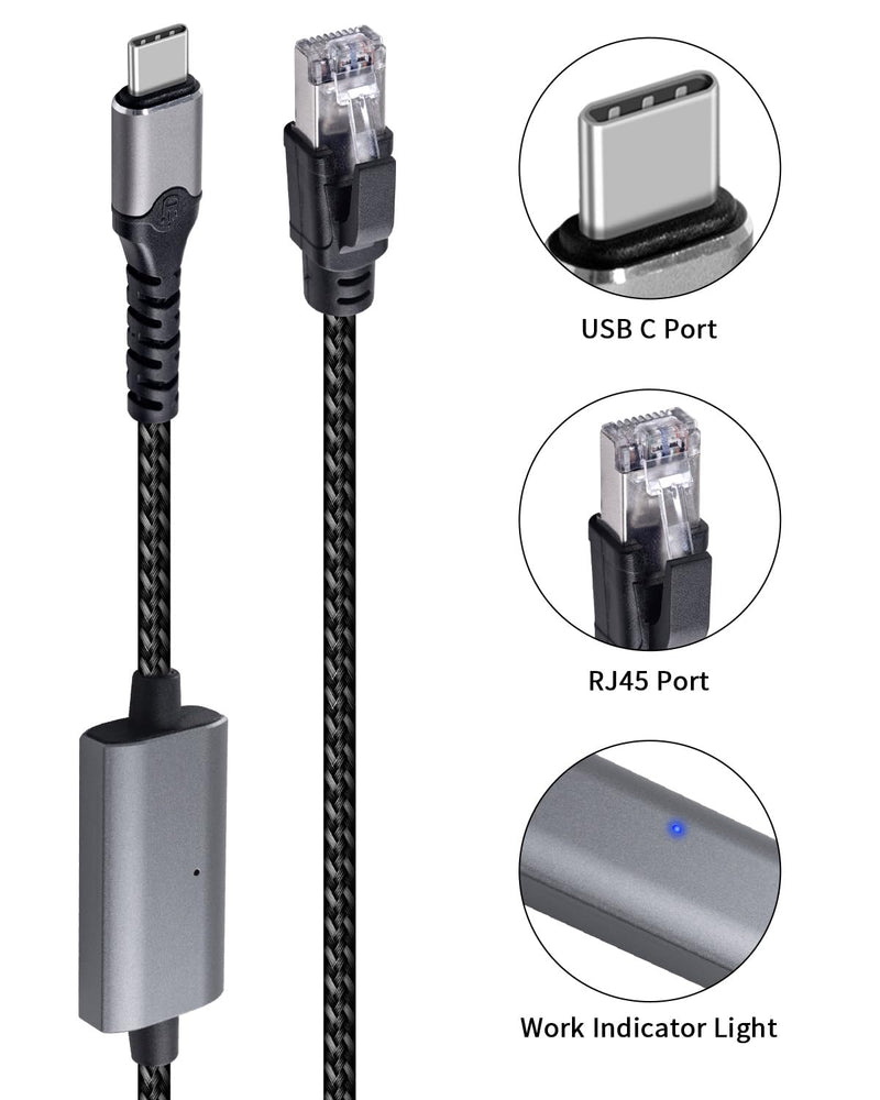 Duttek Gigabit USB C to Ethernet Cable 10FT, RJ45 to USB C Cord Up to1000/ 100/10Mbps Ethernet LAN Network Cable Thunderbolt 3/4 Compatible, for MacBook Pro, iPhone 15 Series, Laptop, PC
