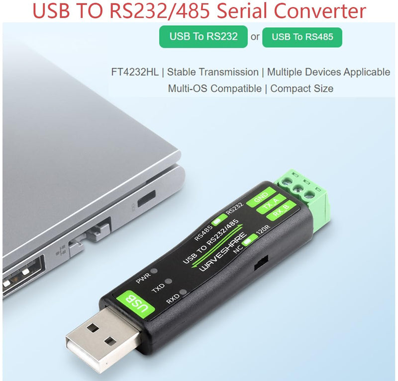 USB to RS485 or RS232 Serial Converter Adapter, Onboard Original FT232RNL Chip, built-in self-recovering fuse, TVS protection circuit, etc. Compatible with Mac, Linux, Android, Win11/10/ 8.1/8/7 USB TO RS485 or to RS232