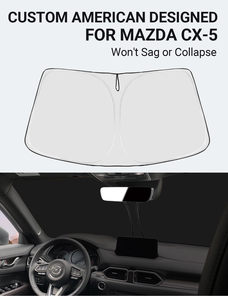 Proadsy 2025 Upgrade Windshield Sun Shade Custom Fit Mazda CX5 CX-5 2017-2024 2025 4-Layer Foldable Front Sunshade Protector Sun Visor Blocks UV Rays Keep Car Cooler Mazda CX-5 2017-2024 2025