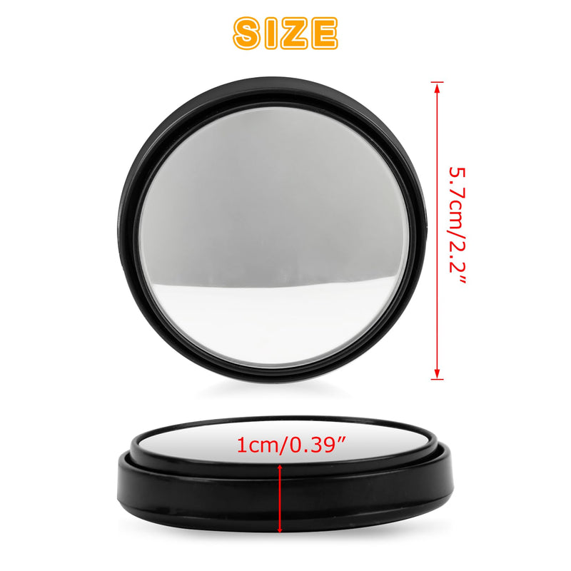 PSLER 2" Round HD Glass Convex Rear View Mirror with Frame, 360 Wide Angle Side View Mirror Accessories with Self Adhesive Back for Car, SUV and Trucks, Black