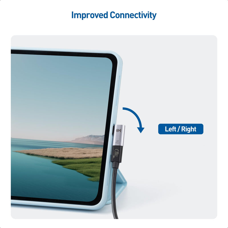 Cable Matters 2-Pack 40Gbps Flat Right Angle USB C Adapter with 240W PD (90 Degree USB C Adapter) in Black - Thunderbolt 4, USB4, Thunderbolt 3 Port Compatible with iPad Pro, iPhone 15, Steam Deck