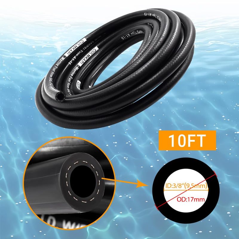 3/8'' Marine Fuel Hose Feed Line Rubber Type A1-15 / SAE J1527 Standards Fits Ships and Marine Equipment (10 Ft) 10 Ft