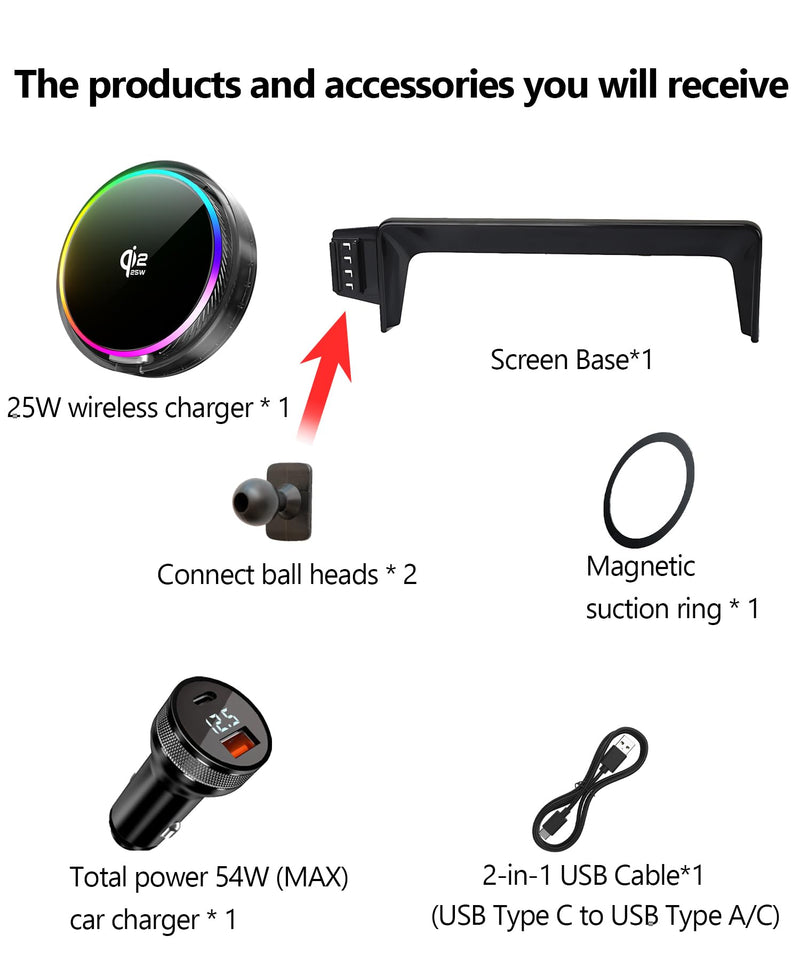 25W Car Mount Charger for Toyota Venza 2021-2024 8-Inch Screen | 2021-2024 Toyota Venza Qi2.2 25W MagSafe Fast Charging Cell Phone Holder Accessories,with Cooling Fan＆54W Fast Adapter,8" for 2021-2024 Toyota Venza(8 Inch)