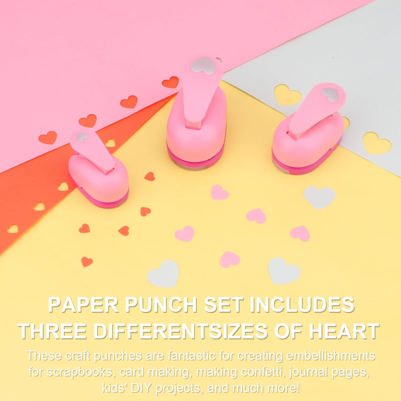Rongon 3PCS Paper Punches for Crafting, Heart Hole Punch for Kids, Scrapbook Punch for Photos, Paper Puncher Tool for Wedding Day Greeting Card DIY Scrapbooking Albums Arts