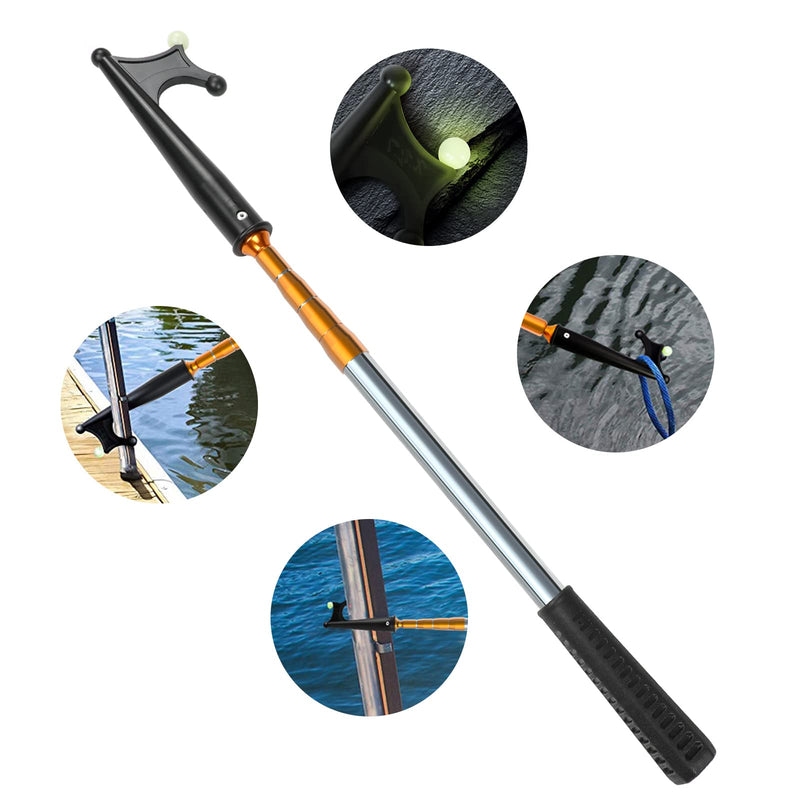 KOMCLUB Telescopic Boat Hook for Docking Extension Pole Hook Push Stick for Boat Non-Slip Rubber Handle Durable Rust-Resistant Rust-Proof Multi-Function Replaceable Head Push Pole gold-4.39FT