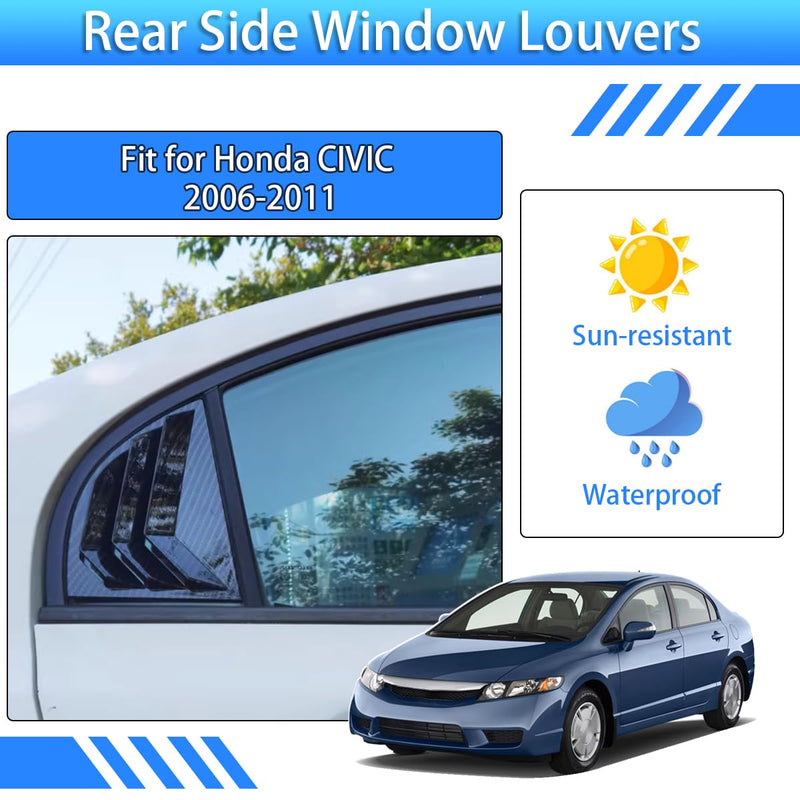 for Honda Civic 8th Gen 2006 2007 2008 2009 2010 2011 Window Louvers Rear Side Window Louvers Air Vent Scoop Shades Cover Blinds Trim Exterior Accessories 2PCS(Carbon Fiber) 2006-2011 Rear Side Window Louvers Carbon Fiber