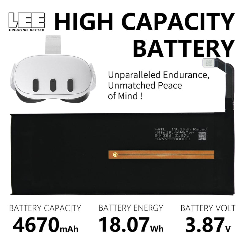for Meta Quest 3 VR Headset Battery – 2026 Upgraded 4670mAh Internal Front-Mounted Battery with Precision Repair Tools