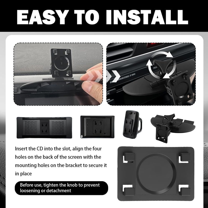 2026 New CD Slot Mount for Carplay Screen,Upgraded CD Mount for Carplay Screen GPS Display with 360° Adjustable,Non-Slip Carplays CDs Mounts Car Accessories for 7"-10.5" Display | 360° adjustable angle，Durable nylon material，Universal compatibility，Eas...