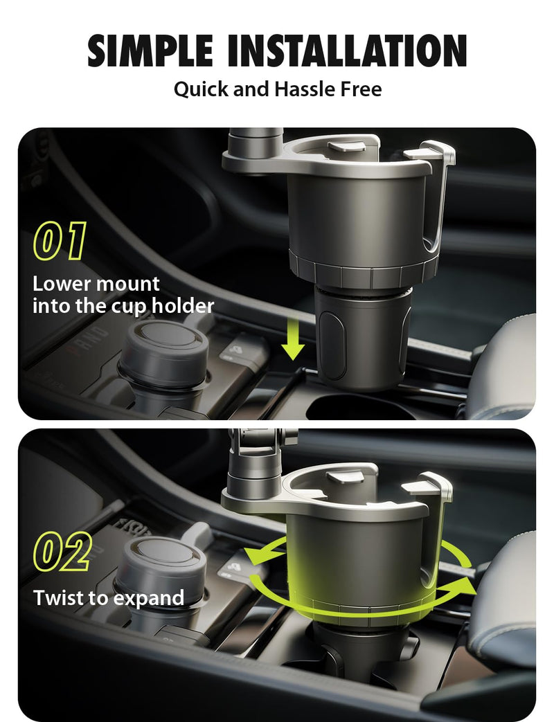 Bracketron Cup Holder Phone Mount for Car, TripGrip Truck Phone Holder | 2-in-1 cup holder phone holder, expandable base, one-click release, 360° rotation, folding support legs for up to 3.5" device