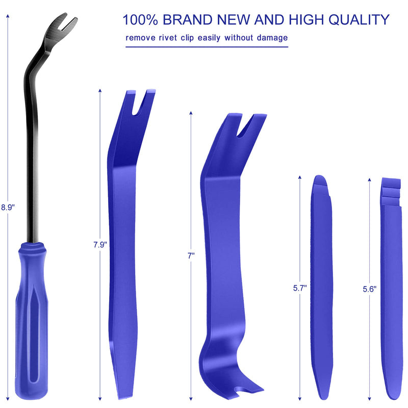 5 Pcs Car Trim Removal Tool Kit - Auto Clip Removal Pry Tool for Door Dashboard Panel, Fastener Push Pin Puller, Blue