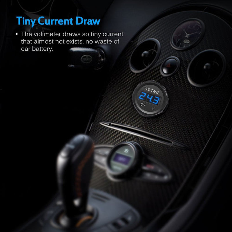 MICTUNING MIC-VM-Blue Voltmeter (DC 12V LED Digital Display Waterproof for Boat Marine Vehicle Motorcycle Truck ATV UTV Car Camper Caravan Blue Digital Round Panel)
