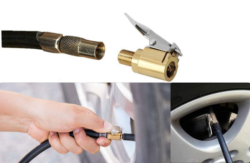 Tire Air Chuck with Clip Adapter, Brass Locking Tire Inflator Nozzle Adapter Connect, No Leakage Tire Chucks for Vehicle Inflator Compressor Pump Connect Accessories Tool 8mm 2Pack