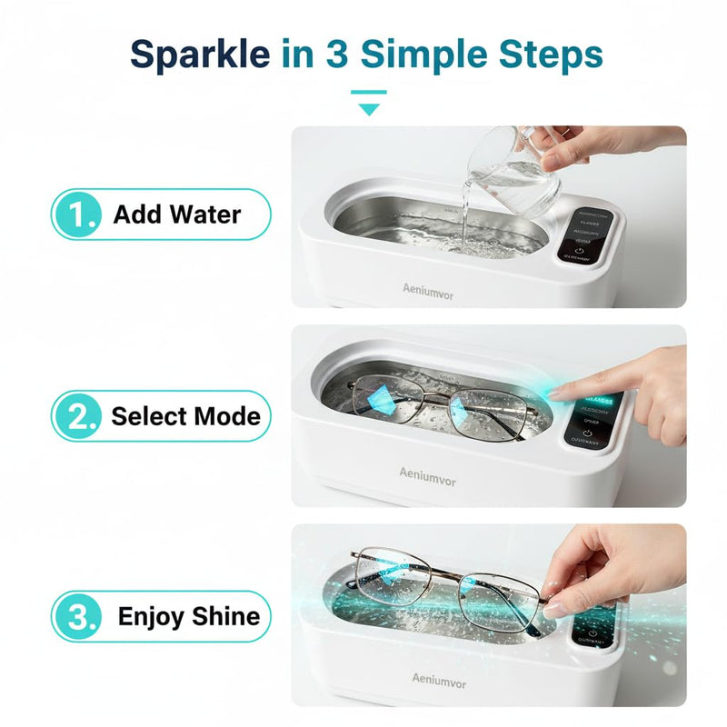 Ultrasonic Jewelry Cleaner, 50KHz Ultrasonic Cleaner 16.9oz for Eyeglasses Retainers Dentures Watches Coins, 4 Cleaning Modes, 304 Stainless Steel Tank with Watch Stand