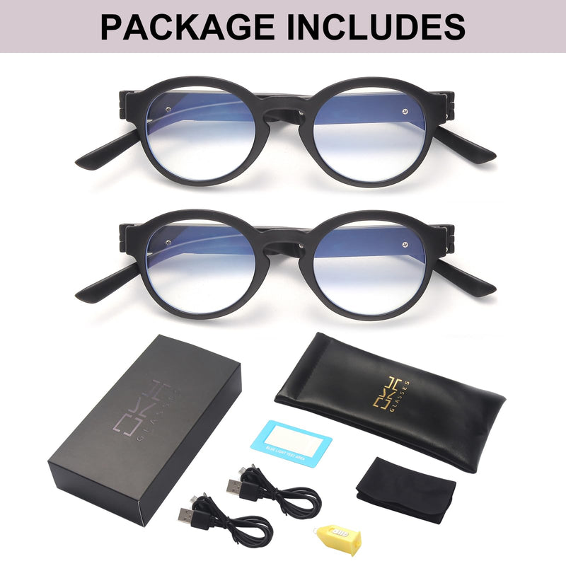 OKH Lighted Up Reading Glasses Rechargeable Bright LED Readers with Rechargeable Lights for Women Men Round-black-2pcs 2.5 x
