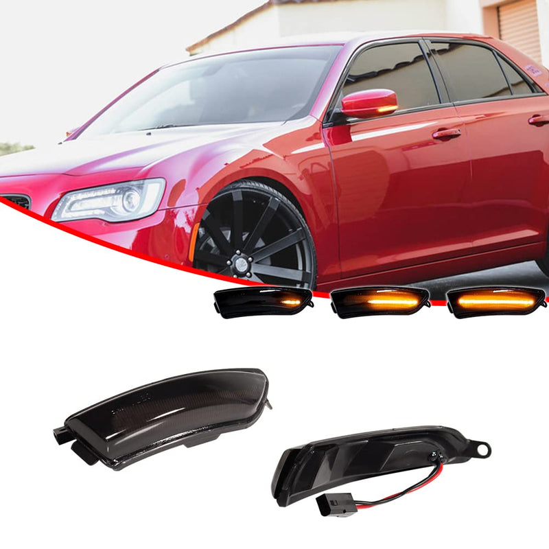 GTINTHEBOX Smoked Lens Sequential Amber LED Side Mirror Blinker Turn Signal Lights For 2011-2020 Chrysler 300 Side marker Lamp