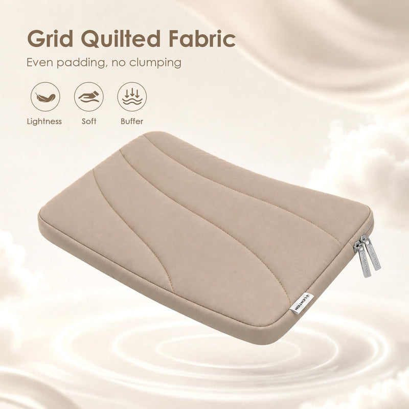 LENTION 14in Cloud Puffy Laptop Sleeve Water-Resistant Shock-Absorbing Case | Velvet Inner Lining, Slim Portable Design, Minimalist Camel Compatible with 13-14 Inch Laptops for Daily Commute Travel