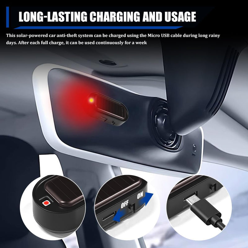 2PCS Car Solar Power Simulated Dummy Alarm, Car Alarm System, Auto Warning Interior Safety Lamp with USB Charger Port, Anti-Theft LED Flashing Security Light Fake Lamp Fit for Most Cars (Red) Red