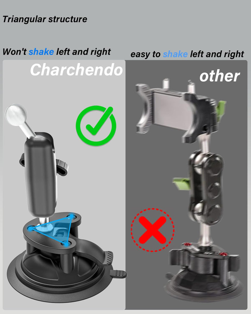 Charchendo Tractor Windshield Phone Mount [Vacuum Sealed Suction Cup], Windshield Phone Holder for Forklift/Farming Machine/Boat, Compatible with iPhone 16 15 14 13 12 Pro Plus Max Mini and All Phones