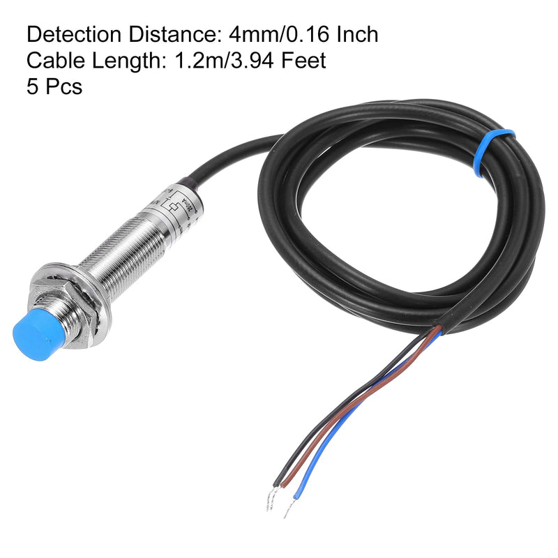 MECCANIXITY M12 Approach Sensor Inductive Proximity Sensor Switch NO Normally Open NPN 4mm Detection Distance, DC 6-36V LJ12A3-4-Z/BX, 3.9ft, 5Pcs 5