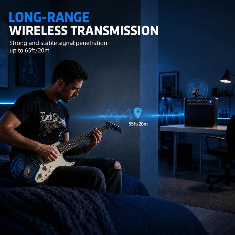 AITONE 5.8GHz Wireless Guitar System with Charging Case (AW-06) | 48kHz/24-Bit Transmitter and Receiver, <6ms Latency, 4 Channels, 65 ft Range, Up to 18H Total Playtime