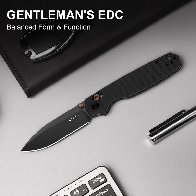 Kizer Pokiman CD Pocket Knife, 3.16" Drop Point D2 Blade Folding Knives with Black G10 Handle, Thumb Stud EDC Knife for Men Women V3789M1 Black-2
