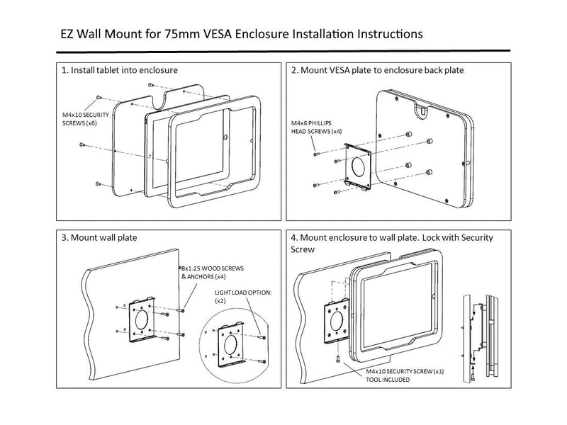 TABcare Anti-Theft Low Profile Light Duty VESA 75mm Metal Wall Mount Kit