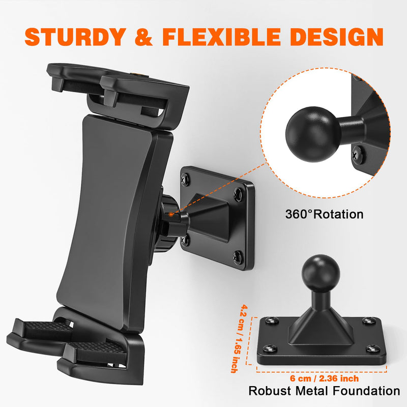 Tablet Wall Mount, 360° Rotation Tablet Holder Stand, Sturdy Metal Base, Kitchen Wall Mount Compatible with iPad/iPhone/All 4.7-12.9 Inch Tablet and Smartphones