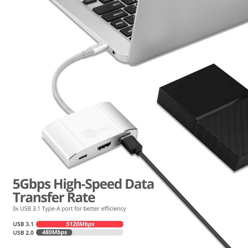 SIIG USB-C Hub with 4K 30hz HDMI, 85W Laptop Charging, and 3X USB 3.1 Gen 1 Type A Ports - 5-in-1 Video Adapter Docking Station - for MacBook Pro, Surface Pro 6/7 and USB-C Laptops (JU-H30612-S2) Type-C to HDMI/85W PD/USB 3.1