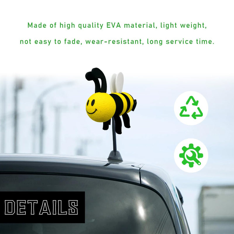 Bee Car Antenna Toppers, Automotive Roof Lovely Face Bumble Bee Antenna Balls Stickers Decor, EVA Funny Cute Honey Bee Antenna Hat for Vehicles, Universal Car Accessories (White) White Wings
