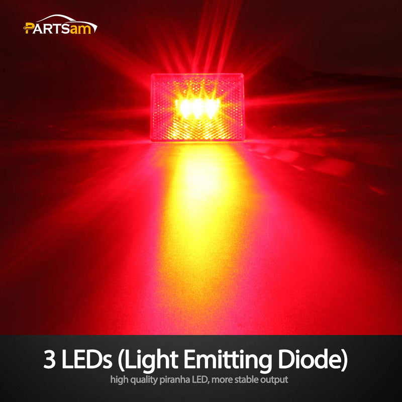 Partsam 4 Pcs(2Amber 2Red) Square LED Trailer Clearance Side Marker Light with Reflector Stud Mount 3LED, 2-4/5" Rectangular LED Truck Trailer Light Side Reflex Amber/Red