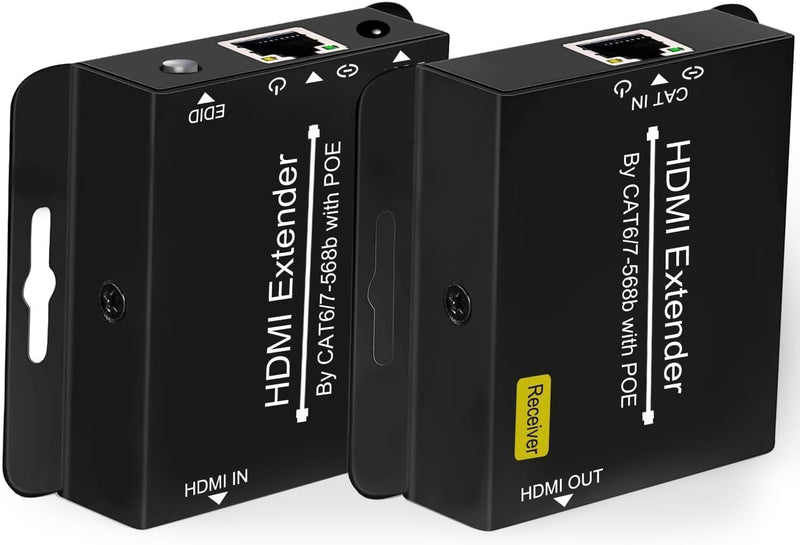 200ft HDMI Extender Over CAT6 CAT7 RJ45 Ethernet to HDMI Converter LAN Extension POC Support 1080P 3D EDID Copy Deep Color Compatible with PC PS4 Roku Unilateral Power Supply gray