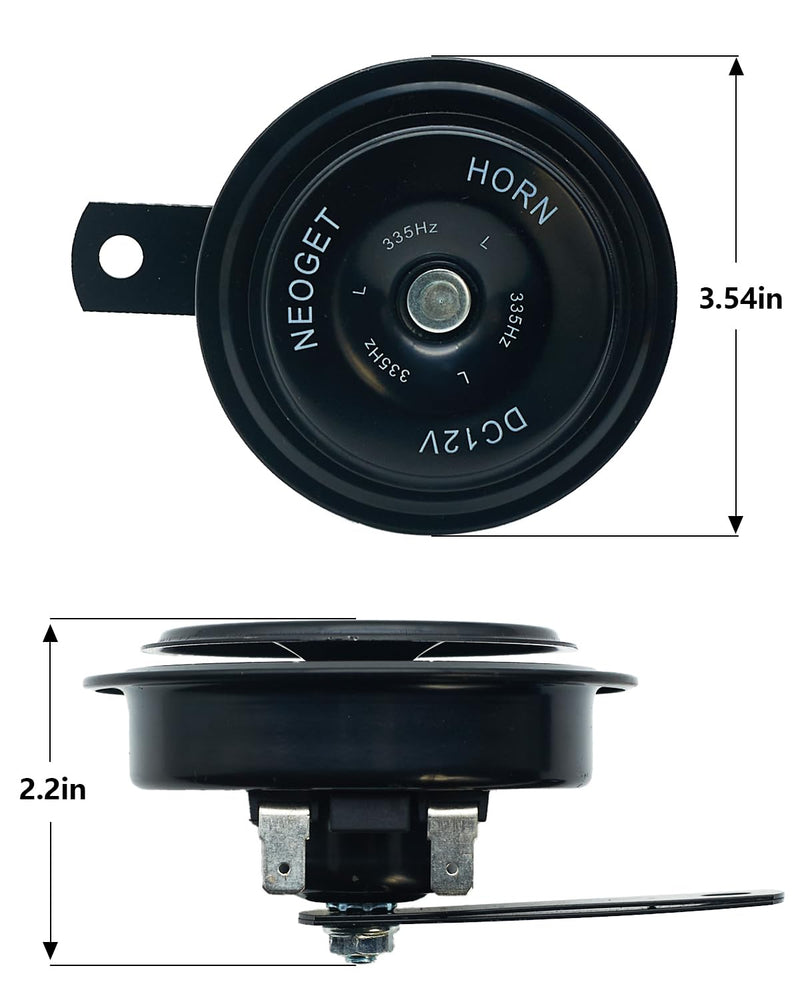 Car Horn 12V Electric Universal Disc Horn Metal Super Loud High Low Twin Tone Fit Motorcycle Vehicles Truck Replacement Kit with Bracket (Black) Black
