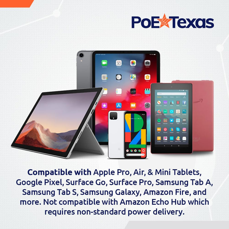 PoE Texas PoE+ Power and Data Adapter for USB-C Tablets & Devices for POS, Digital Signage, & More - 802.3at POE+ to USB-C Power Delivery - Extends Charging & Data Delivery Up to 328 Feet 24 watts Power + Data