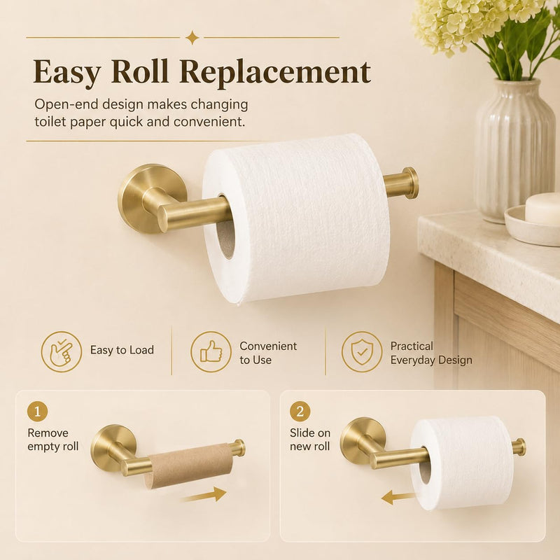 Toilet Paper Holder Towel Ring Brushed Gold Bathroom Hardware Hand Towel Holder Bathroom Accessories Set Wall Mount Stainless Steel 2 Pieces Bathroom Hardware Set 2 Pieces