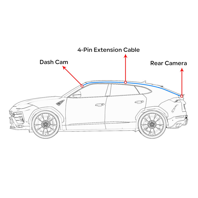 33 Feet Rear Camera Extension Cable, 2.5mm to 4-Pin Dash Cam Rearview Backup Camera Extension Cord