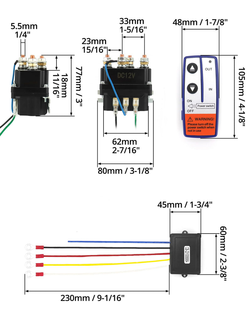 QWORK Wireless Remote Control Winch Kit - 12V 250A Solenoid Relay Contactor+ 2pcs Wireless Winch Remote Control, Compatible with Truck ATV SUV 2000-5000lbs Winches
