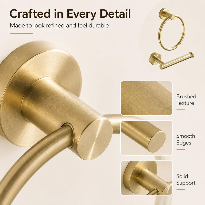 Toilet Paper Holder Towel Ring Brushed Gold Bathroom Hardware Hand Towel Holder Bathroom Accessories Set Wall Mount Stainless Steel 2 Pieces Bathroom Hardware Set 2 Pieces
