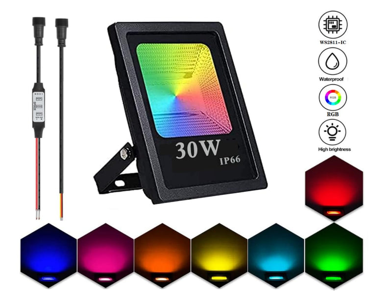 RGB Flood Lights,30W high Power WS2811 Full Color Smart Flood Light, RGB addressable LED Pixel floodlight DC12-24V;IP66Waterproof (1PCS-WS2811-30W, Black) 1PCS-WS2811-30W