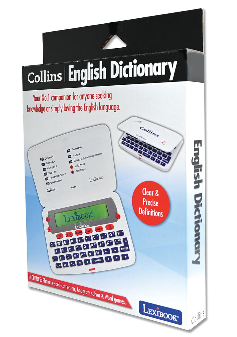 LEXiBOOK - The Collins English Dictionary, 13th Edition - Electronic Dictionary, Definitions, Thesaurus, Conjugation, Phonetic Spellchecker, Crossword Solver, with Battery, Blue/White, D850EN