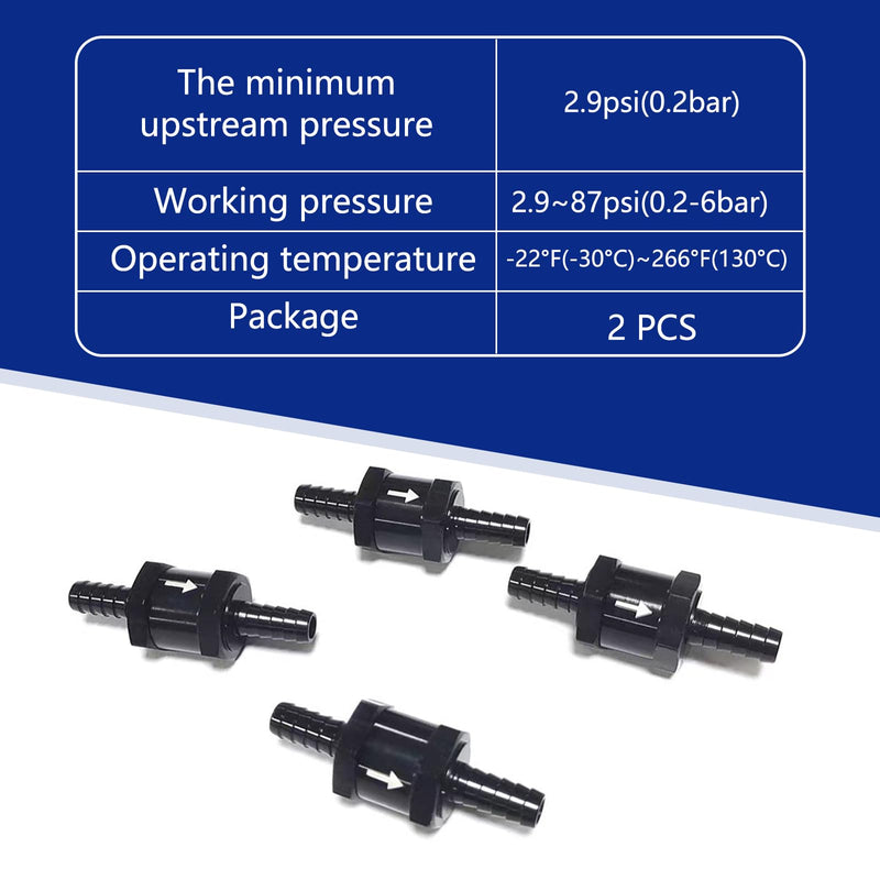 2 PCS Car Fuel One-way Check Valve, 12mm/0.47" Alloy Low Pressure Fuel System with Directional Mark Check Valve, Modification Replacement Parts, Compatible with Most Car Models (Black) 2 PCS #12mm Black
