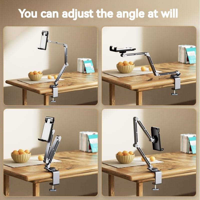 Rotatable Holder Stand Tablet Holder Multi-Angle Design Phone Clip Swivel Mount Desktop Aluminum Alloy Cantilever Bed Desk Home Live Folding Bracket Compatible with 4"-13" Phone Tablet (Silver) Silver