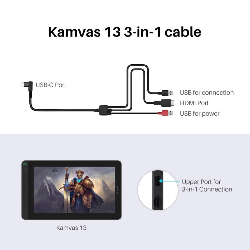 HUION 3-in-1 Cable CB05A | Only Compatible with Kamvas 12/13/16 (2021), Not Compatible with Kamvas Pro 12/13/16, 13(Gen 3)/16(Gen 3)
