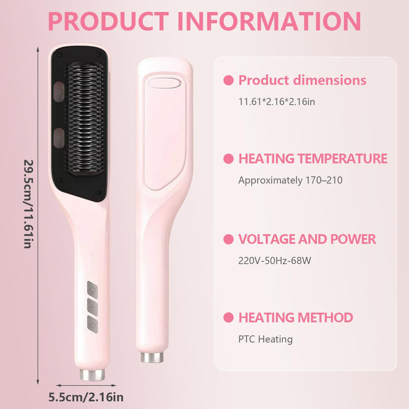 3-in-1 Steam&Essential Oil Hair Straightener Brush,30s Fast Heating | 3-Level Adjustable Temp Straightening Brush,Corded Portable Anti-Scald Hair Curler,Hot Comb for Travel,Gift for Mom,Friend
