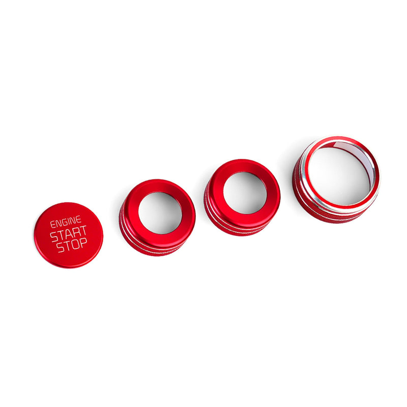 for Kia K5 2025 2026 Accessories EX/LXS/GT/GT-Line, 4pcs Aluminum Alloy Knob Cover Trim Kit (Red) - Push Start, Air Conditioning & Drive Mode - DvlynAuroa Red