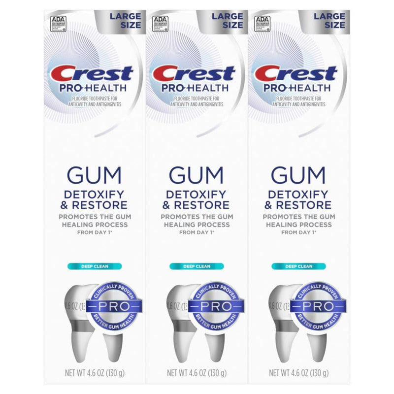 Crest Pro-Health Gum Detoxify and Restore Deep Clean Toothpaste, 4.6 Ounce (Pack of 3), Crest Toothpaste, Anticavity, Antibacterial Flouride Toothpaste, Clinically Proven, Gum and Enamel Protection 4.6 Ounce (Pack of 3)