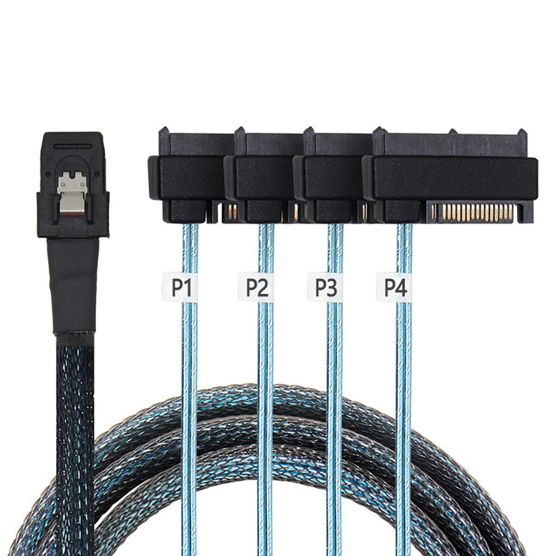 Cablecc Internal 36 Pin Mini SAS SFF-8087 Host to 4 SFF-8482 Target SAS Hard Disk and SATA Power Cable 100cm