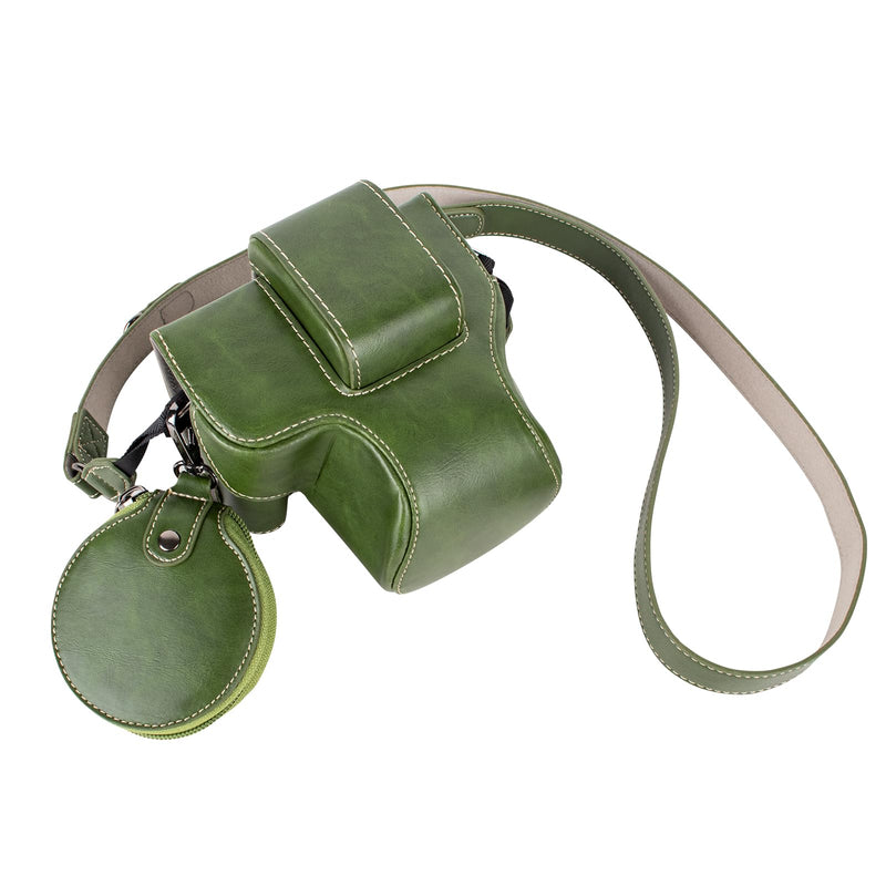 MUZIRI KINOKOO Protective Case for Canon EOS R50/R100 Camera and 18-45mm Lens, PU Leather EOSR50 R100 Camera Bag Including Half Case, Flip Cover, Shoulder Strap and Storage Pocket - Green