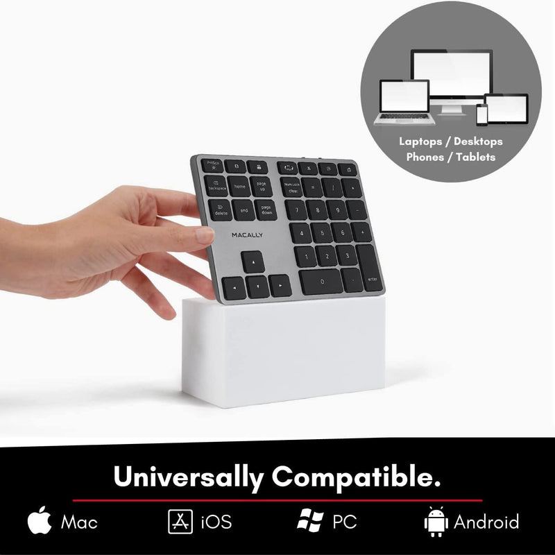 Macally Bluetooth Number Pad for Laptop - Slim Aluminum Design - Rechargeable Wireless Numeric Keypad - 35 Key Numpad Keyboard for Data Entry - for Mac, MacBook Pro/Air, iPad, iPhone, iOS, PC, Android Space Gray