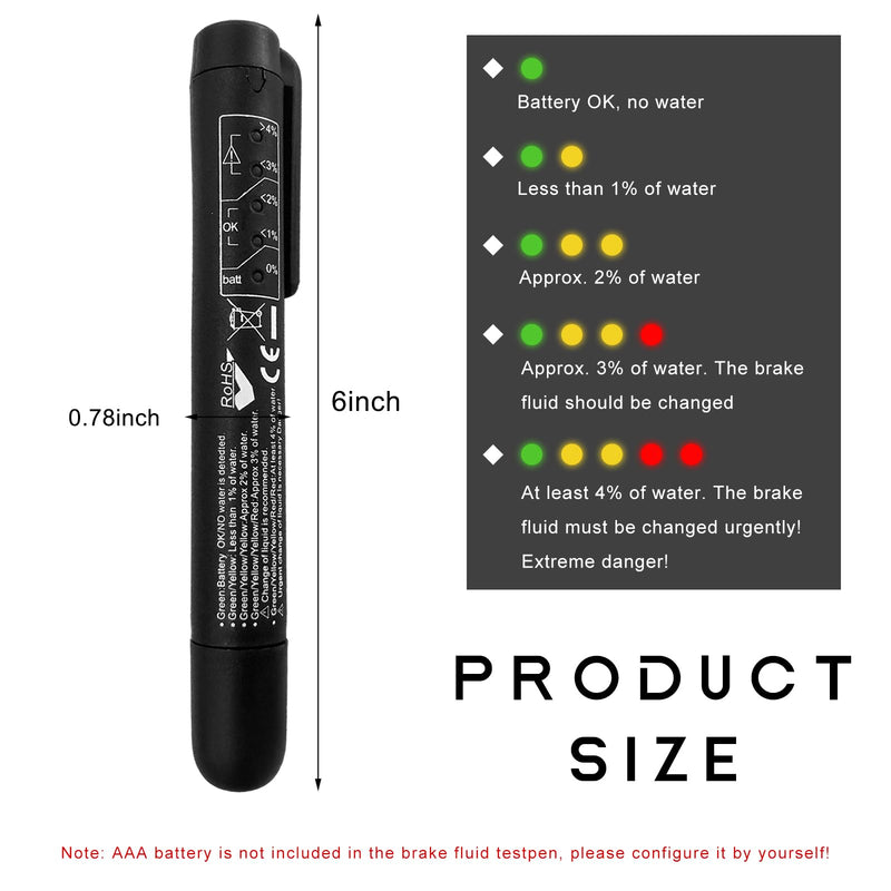 Brake Fluid Liquid Tester Pen, DOT 3 DOT 4 DOT 5.1 Brake Fluid Diagnostic Testing Pen, Vehicle High-Precision Hydraulic Liquid Oil Moisture Analyzer with 5 LED Indicators 1 PCS